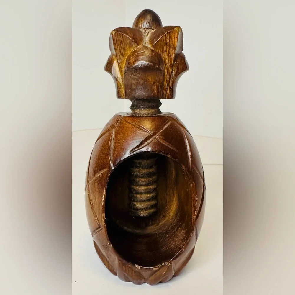 Vintage Wooden Carved Pineapple Screw Nutcracker
